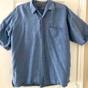 Silk Hawaiian Dress Shirt for men in blue. XL